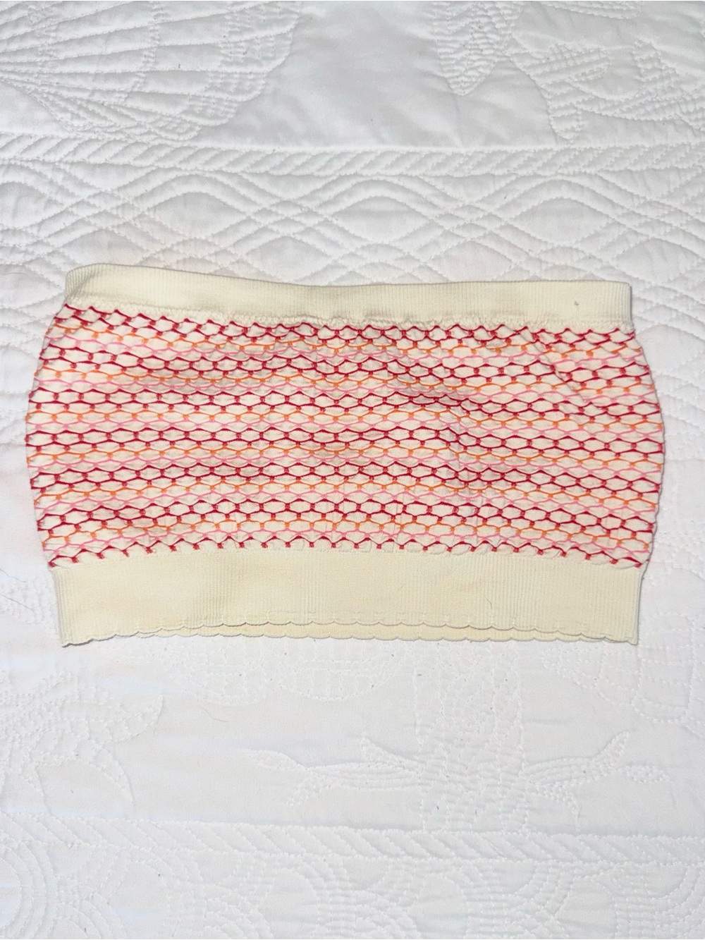 aerie Cream Tube Top with Red Net Stitch Detail